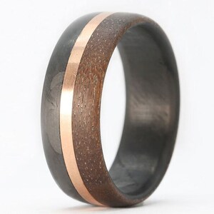 Wood Rings for Men, Men&#39;s Gold Rings, Walnut Wood Ring with Gold and Carbon Fiber- The Artisan