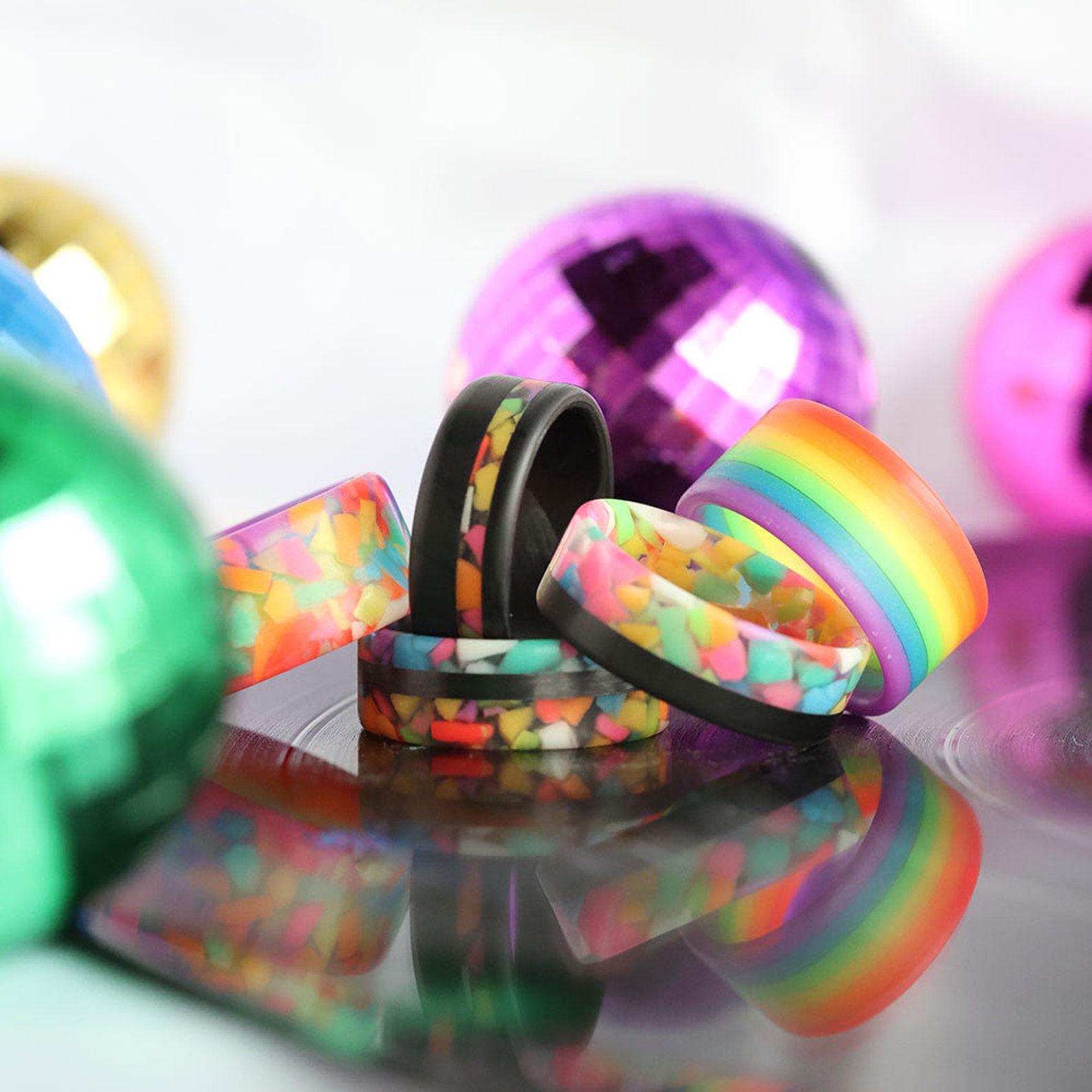 Rainbow Glow Ring, Colorful Rings, Carbon Fiber Ring- the Joplin - Etsy