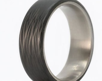 Carbon Fiber Band, Titanium Metal Wedding Band, Men's Titanium and Carbon Fiber Ring- The Aviator
