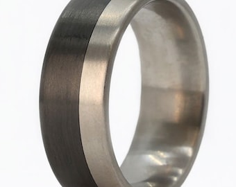 Mens Carbon Fiber Ring, Carbon Fiber and Titanium Ring, Titanium Men's Wedding Ring with Carbon Fiber Inlay- The Rocketeer