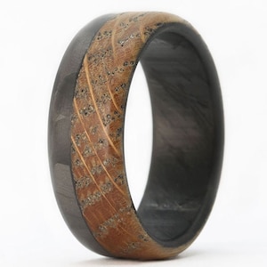 Carbon Fiber Ring, Men&#39;s Whiskey Barrel Ring with Carbon Fiber, Wooden Wedding Ring- The Old Fashioned