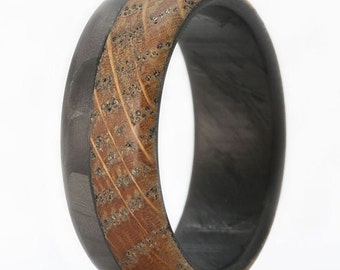 Carbon Fiber Ring, Men's Whiskey Barrel Ring with Carbon Fiber, Wooden Wedding Ring- The Old Fashioned