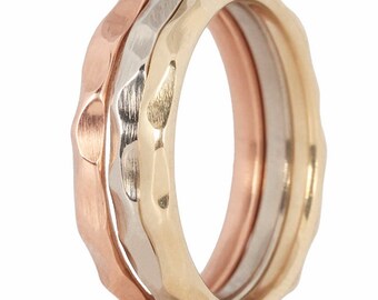 Stackable Rings, Hammered Gold Ring, Rose Gold Ring, Dainty Rings, Hammered Ring Set- The Monarchs