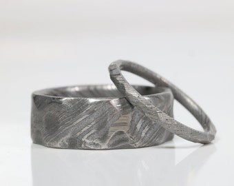 Modern Wedding Ring, Manly Ring, Damascus Steel Ring, Textured Ring- The Architect