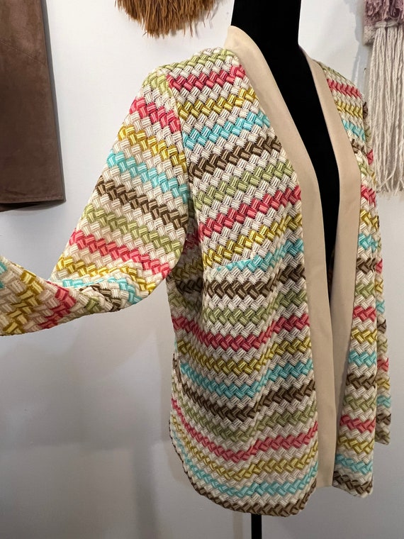 70s Missoni Style Chevron Knit Weave Cardigan Jac… - image 7