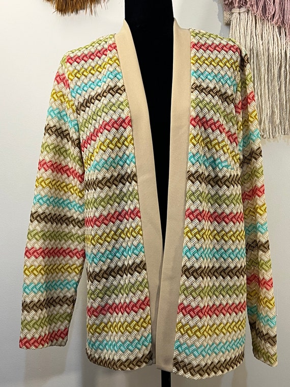 70s Missoni Style Chevron Knit Weave Cardigan Jac… - image 1