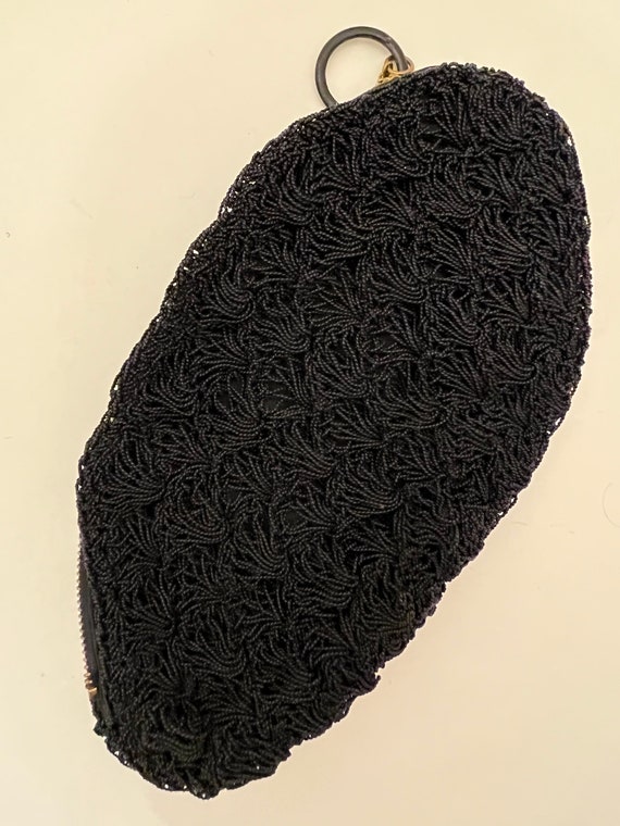 Gorgeous 1940s Black Plastic Pressed Bead Cord Cr… - image 2