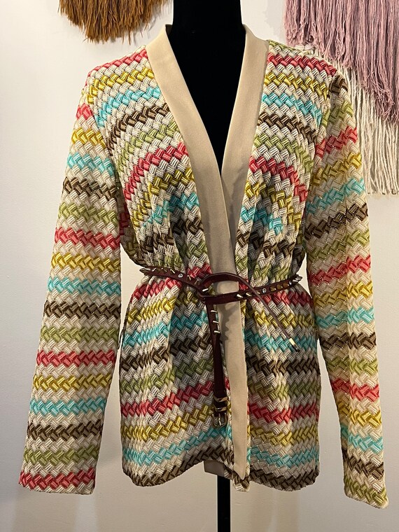 70s Missoni Style Chevron Knit Weave Cardigan Jac… - image 2