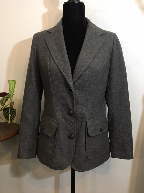 70s Charcoal Grey Fitted Wool Blazer - image 1