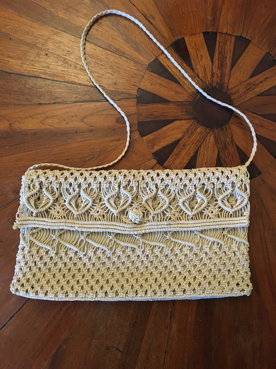 70s Beach-Boho Macrame Shoulder/Clutch Bag - image 1