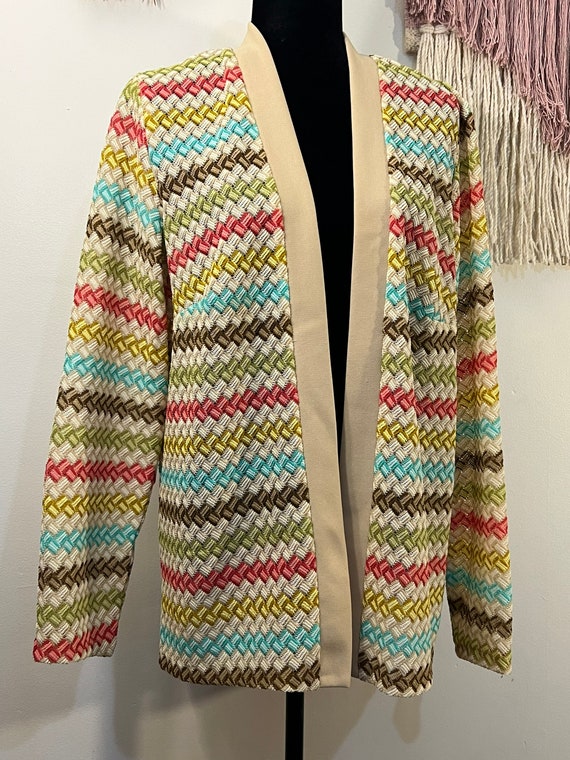 70s Missoni Style Chevron Knit Weave Cardigan Jac… - image 4