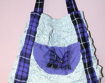 Pretty Disturbia Grey and Purple  Tartan Slouchy Lace Print Hand Bag Patch Pocket Shoulder