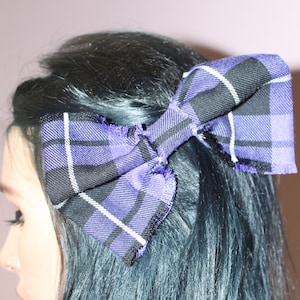 Pretty Disturbia handmade frayed classic 80s style Tartan Punk Grunge Festival Bow Hair Clip