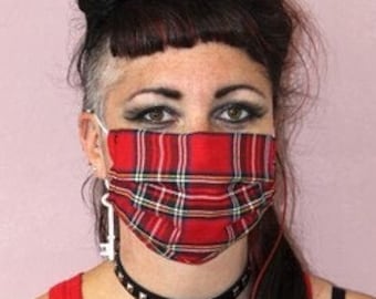 Pretty Disturbia handmade red tartan face mask