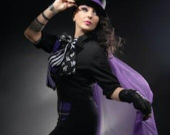 Chapeau haut de forme noir violet avec nœud en filet