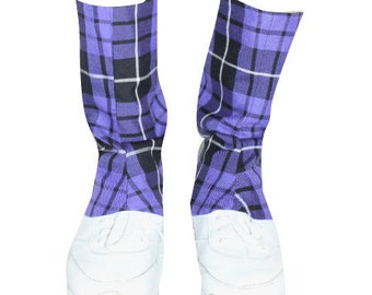 Bonitas polainas de tartán punk grunge moradas hechas a mano de Disturbia