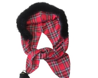 Pretty Disturbia handmade punk grunge red tartan fur trim hood