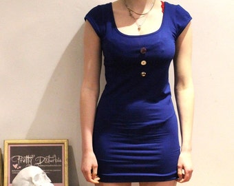 Pretty Disturbia Electric Blue Bodycon Dress Party Festival Rockabilly Grunge Punk Retro Cute Harajuku