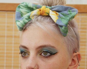 Pretty Disturbia Hawaiian Floral Print Big Oversized Bow Handmade Headband