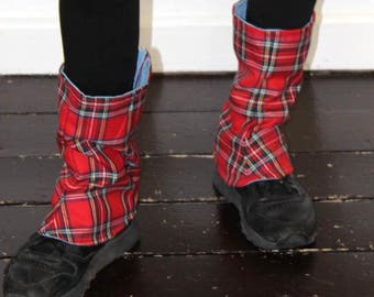 Bonitas polainas de tartán hechas a mano de Disturbia, tobilleras, botines punk grunge góticos de estilo steampunk rojo