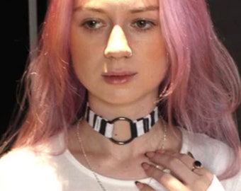 Handmade Goth Punk Grunge Sexy Striped Ring Choker Necklace black white monochrome