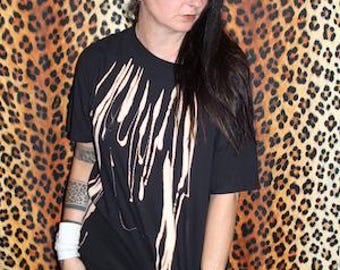 Black unisex alternative T-shirt, grunge acid wash drips tee Halloween