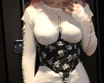 Handmade Punk Grunge Sexy Black Skull Corset