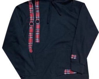 Red Tartan detail black hoodie