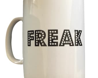 Pretty Disturbia Handmade White 'FREAK' Mug Logo Punk Grunge Cup