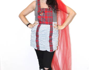 Pretty Disturbia tartan scrappy tunic pinafore dress grey lace punk grunge braces tunic