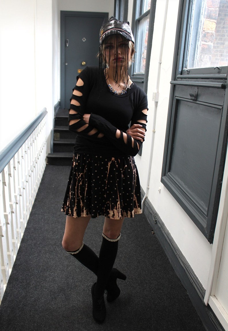 Grunge Cut-out Black Top, long sleeve gothic slash, alternative t-shirt image 3