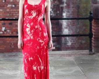 Robe longue rouge décolorée Pretty Disturbia, délavée à l'acide et tie-dye Festival d'été Halloween punk grunge