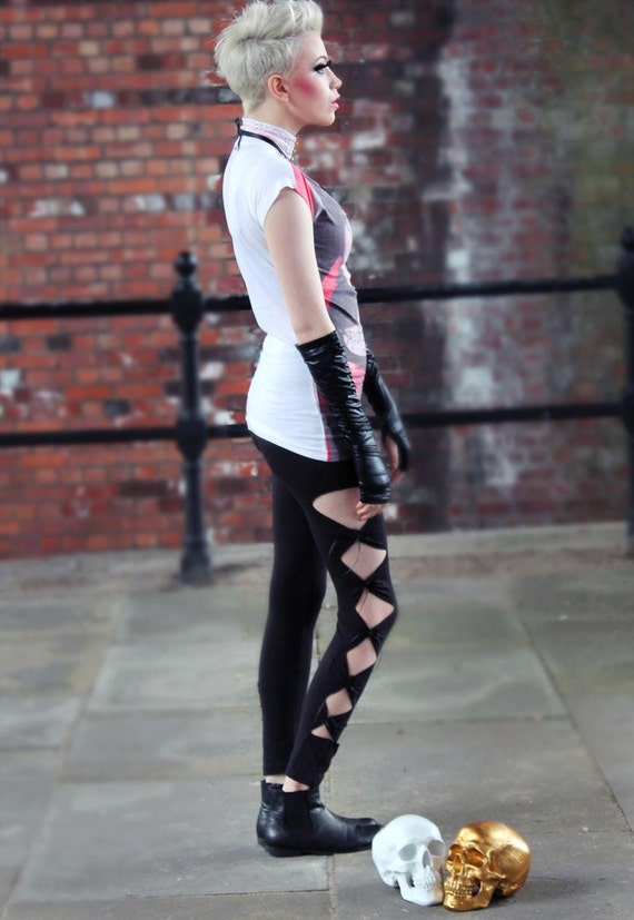 Halloween Pretty Disturbia Cute Kitsch Black Side Cut Out Festival Leggings Punk Grunge