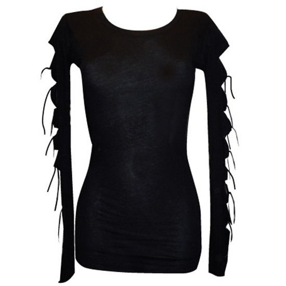 SLASHED ARM TOP BLACK LONG SLEEVE