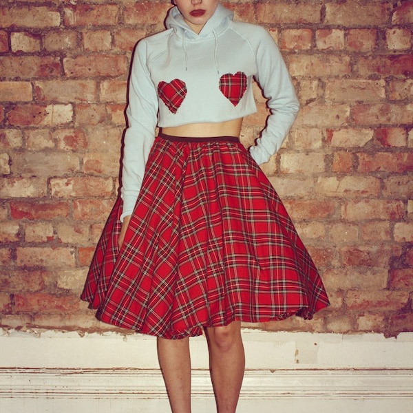 Punk Grunge Red Tartan handmade full circle rockabilly Skirt