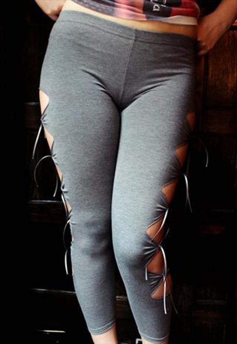 Pretty Disturbia Grey Slash Ribbon Tied Triangle Leggings