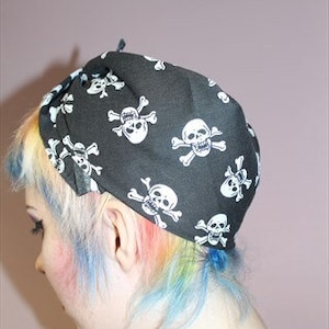 Pretty Disturbia handmade black white skull print gothic halloween grunge punk bandana head neck scarf