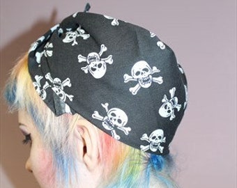 Pretty Disturbia handmade black white skull print gothic halloween grunge punk bandana head neck scarf