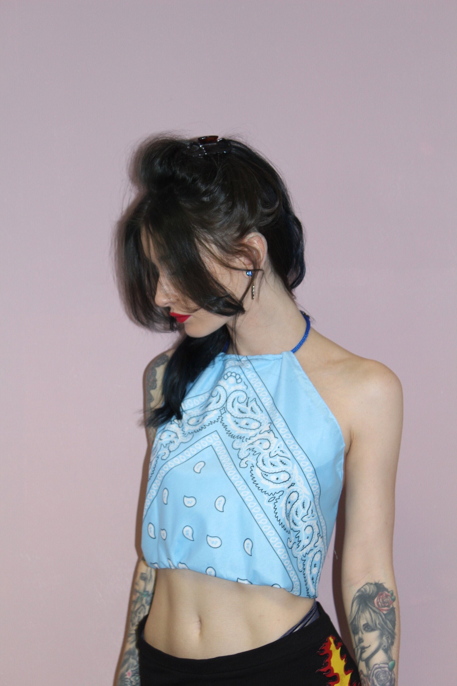 Bandana blue crop top handmade ethical sexy backless holiday Etsy