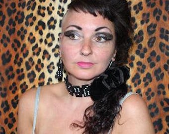 Large black velvet scrunchie, oversized hair accessory, Halloween