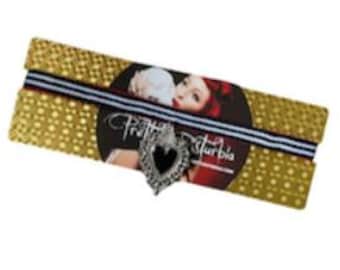 Ras de cou punk fait main coeur gothique rayé noir blanc rouge