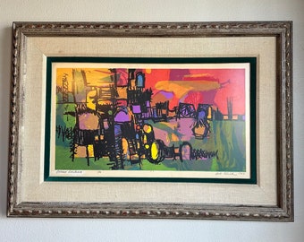 Mid Century abstract expressionist limited edition Serigraph “Ossias Loukas” by Bob Click 1963 number 1/16.