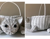 vintage 60 s WHITE wicker CAT BASKET