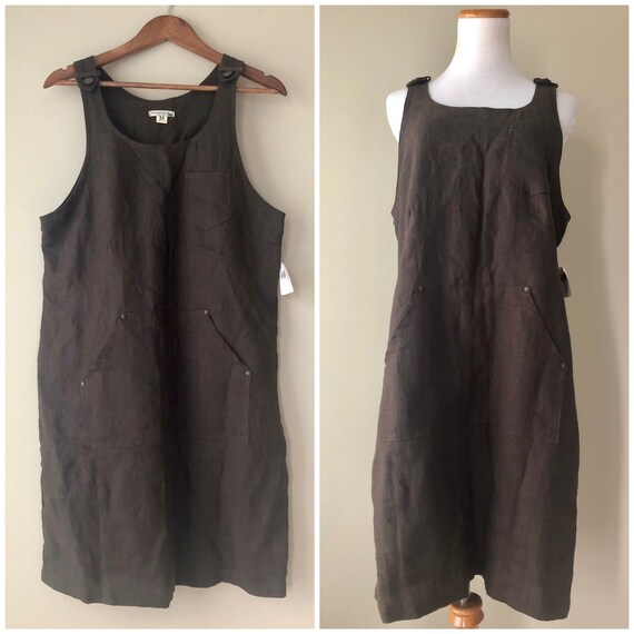 vintage 90’s BROWN LINEN PINAFORE - medium