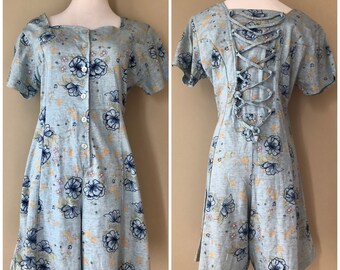 vintage 90’s FLORAL BLUE ROMPER - small, medium