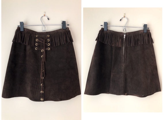 vintage 60’s BROWN SUEDE FRINGE mini skirt - small