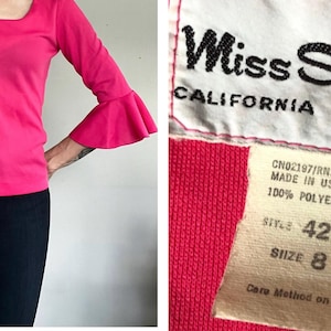 vintage 60’s MISS SHAHEEN bell sleeves hot pink TOP - small
