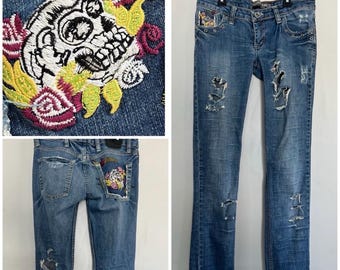 vintage y2k ED HARDY EMBROIDERED jeans - small, medium