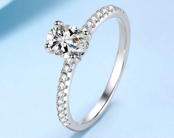 1ct, 2ct Oval Cut Moissanite Wedding Ring, Proposal Ring, Rhodium Plated Sterling Silver Ring