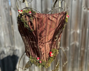 Mushroom Corset / Tree Bark Moss Corset / Fairycore Corset / Cottagecore Corset / Brown Corset / Renaissance Faire Corset